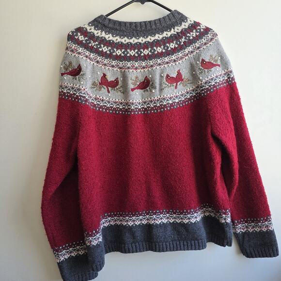 Croft & Barrow Silk Blend Fair Isle Cardinal Full Zip Cardigan Sz XL Red Holiday - Picture 3 of 7